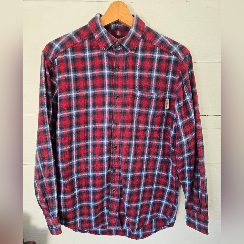 Wolverine Men's Longsleeve  Red Blue Button Down Flannel Shirt W/Pocket Sz Med